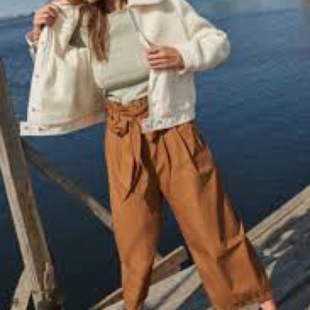 Kimchi Blue Simone Paperbag Pants Women's Size 8 Brown Pockets Wide Leg Cropped - Picture 4 of 12